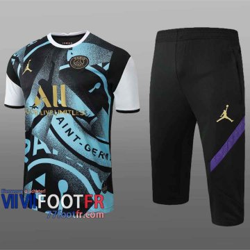 77footfr Survetement Foot T-shirt PSG Jordan bleu noir 2020 2021 TT36