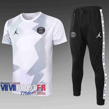 77footfr Survetement Foot T-shirt PSG Jordan Blanc gris 2020 2021 TT27