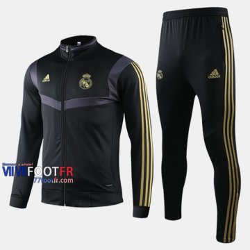 Promotion Ensemble Veste Survetement Foot Real Madrid Noir/Jaune 2019-2020 Nouveau