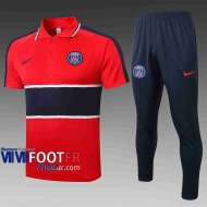 Polo de foot PSG 2020 2021 rouge - bleu marin C499#