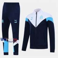 A++ Qualité Ensemble Survetement Foot Marseille (OM) Bleu Royal Blanc Polyester 2019/2020 Nouveau