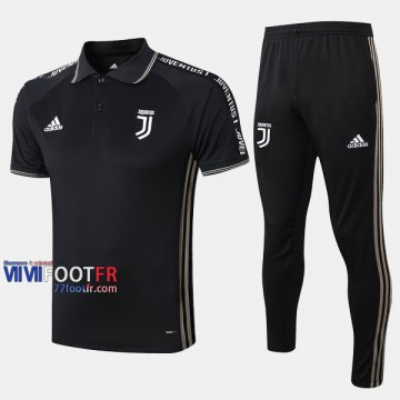 Ensemble Polo Foot Juventus Turin Costume Manche Courte Retro Noir 2019/2020 Nouveau
