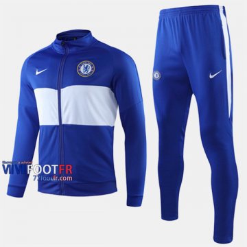 Acheter Ensemble Veste Survetement Foot Chelsea FC Bleu/Blanc 2019/2020 Nouveau