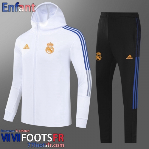 Veste Foot - Sweat A Capuche Real Madrid blanche Enfant 2021 2022 TK238