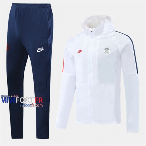 Retro Ensemble Veste Coupe-Vent Survetement Foot PSG Paris Saint Germain Blanc 2020 2021 Nouveau