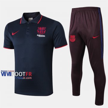 Ensemble Polo Foot FC Barcelone Costume Manche Courte Slim Bleu Saphir 2019/2020 Nouveau