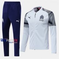 A++ Qualité: Ensemble Veste Survetement Foot Olympique De Marseille (OM) Blanc Coton 2019-2020 Nouveau