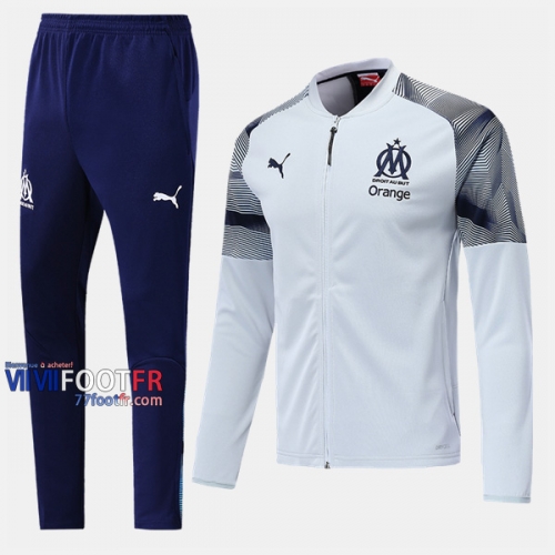 A++ Qualité: Ensemble Veste Survetement Foot Olympique De Marseille (OM) Blanc Coton 2019-2020 Nouveau