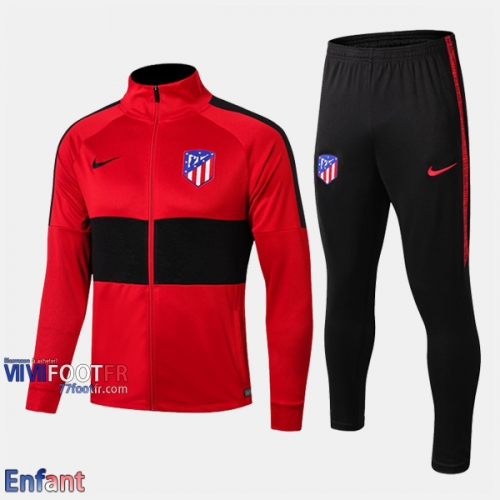 Promo: Ensemble Veste Survetement Atletico Madrid Enfant Noir/Rouge 2019/2020 Thailande