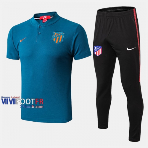 Ensemble De Polo Foot Atletico Madrid Costume Manche Courte Belle Bleu 2019/2020 Nouveau