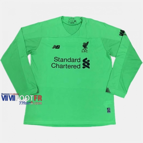 Nouveau Flocage Maillot Foot Gardien Liverpool FC Manche Longue Homme Vert 2019-2020 Personnalise :77Footfr