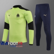 77footfr Survetement Foot Olympique Marsiglia Vert fluorescent - Fermeture eclair courte 2020 2021 T47