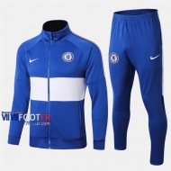 Meilleur Ensemble Veste Survetement Foot Chelsea FC Bleu/Blanc Thai 2019 2020 Nouveau