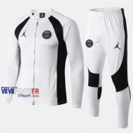 A++ Qualité Ensemble Veste Survetement Foot PSG Paris Saint Germain Jordan Blanc/Noir Polyester 2019 2020 Nouveau