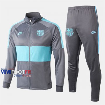 Vintage Ensemble Veste Survetement Foot FC Barcelone Vert/Gris Clair Polyester 2019 2020 Nouveau