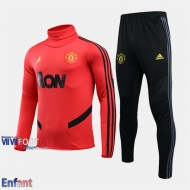 Promo: Ensemble Survetement Manchester United Enfant Col Haut Rouge 2020/2021 Retro