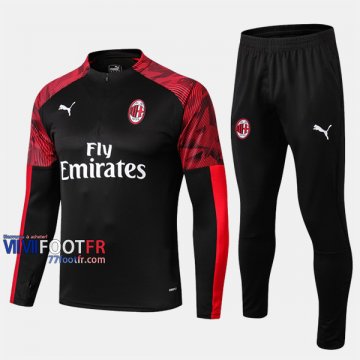 Destockage Ensemble Survetement Foot AC Milan Noir 2019 2020 Nouveau