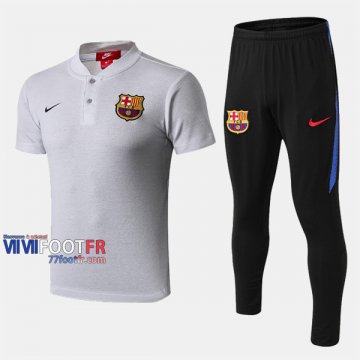 Ensemble Polo Foot FC Barcelone Costume Manche Courte Slim Gris Clair 2019/2020 Nouveau