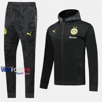 Promotion Ensemble Veste A Capuche Survetement Foot Borussia Dortmund Noir 2019/2020 Nouveau