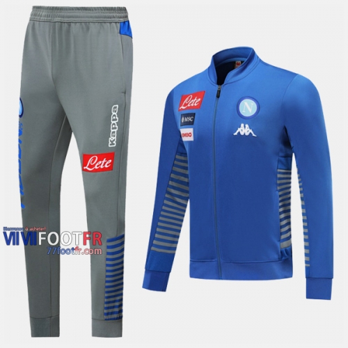 A++ Qualité Ensemble Veste Survetement Foot SSC Naples Bleu 2019 2020 Nouveau