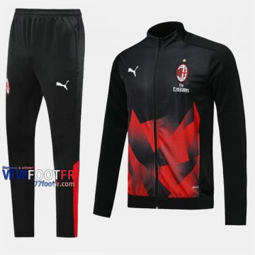 A++ Qualité Ensemble Veste Survetement Foot AC Milan Noir/Rouge Polyester 2019 2020 Nouveau