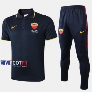 Ensemble Du Polo Foot As Rome Costume Manche Courte Belle Bleu Saphir 2019/2020 Nouveau