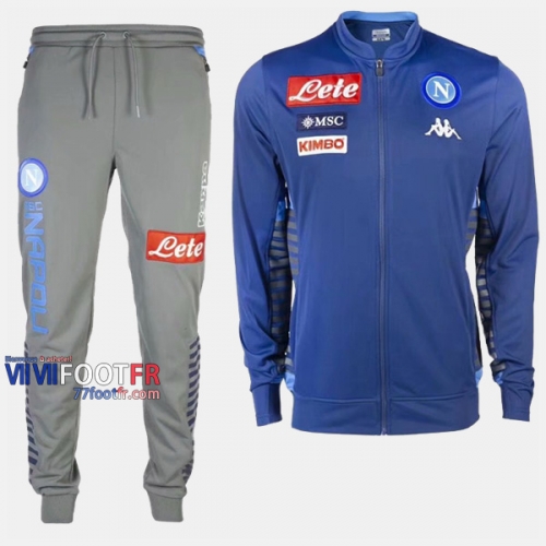 A++ Qualité Ensemble Veste Survetement Foot SSC Naples Bleu Polyester 2019/2020 Nouveau