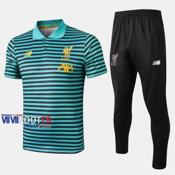 Ensemble Du Polo Foot FC Liverpool Bande Costume Manche Courte Coton Vert 2019/2020 Nouveau