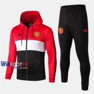 Parfait Ensemble Veste A Capuche Survetement Foot Manchester United Rouge/Noir Thai 2019/2020 Nouveau