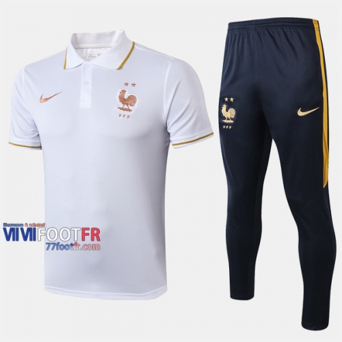 Ensemble Du Polo Foot France Costume Manche Courte Slim Blanc 2019/2020 Nouveau