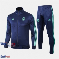 Promo: Ensemble Veste Survetement Real Madrid Enfant Bleu Saphir 2019/2020 Nouveau