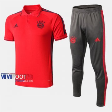 Ensemble De Polo Foot Bayern Munich Costume Manche Courte Coton Rouge 2019/2020 Nouveau
