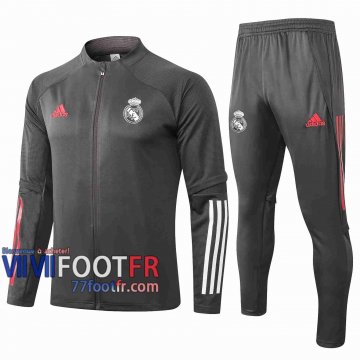 77footfr Real Madrid Survetement Foot Enfant - Veste Gris foncé 20-21 E479