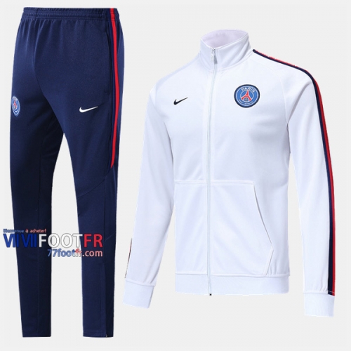 Top Qualité Ensemble Veste Survetement Foot PSG Paris Saint Germain Blanc 2019-2020 Nouveau