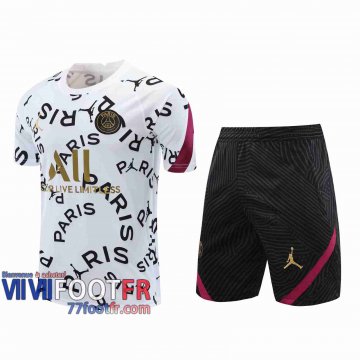 77footfr Survetement Foot T-shirt PSG Jordan blanc 2020 2021 TT103