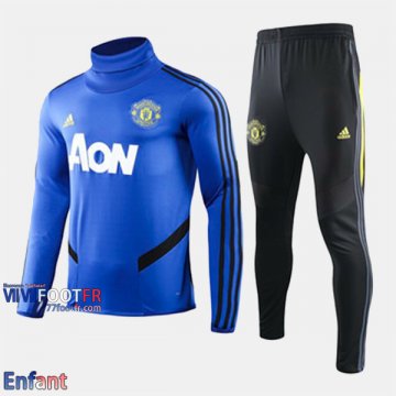 Promo: Ensemble Survetement Manchester United Enfant Col Haut Bleu 2019/2020 Nouveau